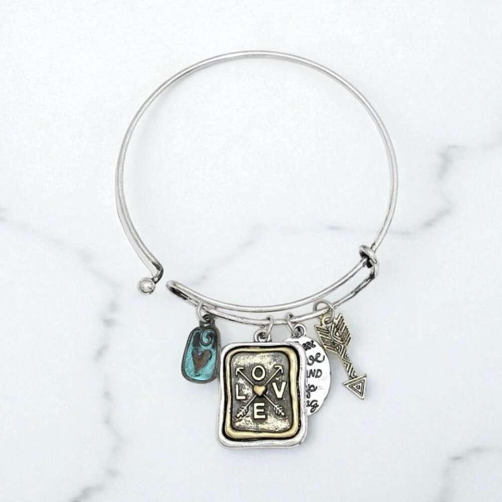 Silver Burnished "Be Brave and Keep Going" Love Disc Bracelet